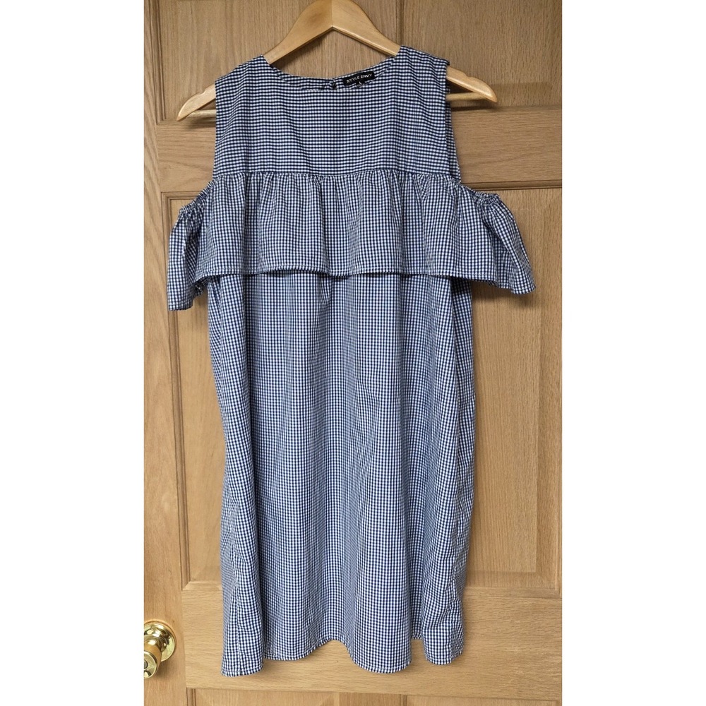 Style Envy Dress Womens Large Blue Gingham Ruffle Coastal Cottage Cold‎ Shoulder